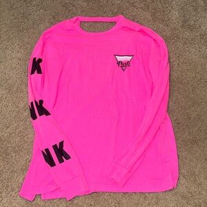 PINK Victoria's Secret Neon Pink Long-Sleeve Tee with Logo Sleeve Print